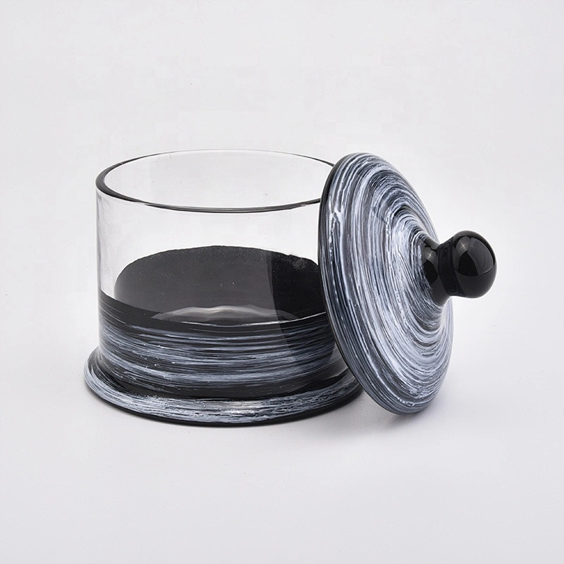 Luxury custom glaze Glass Candle container with lid in bulk
