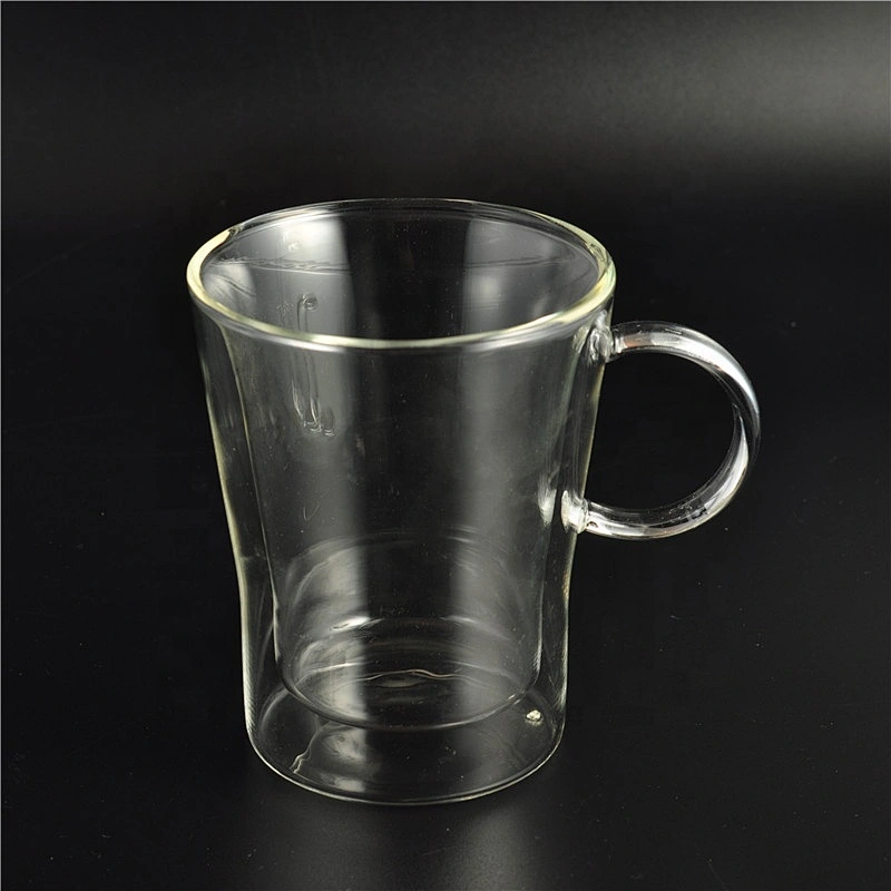 Heat resistant Borosilicate water tea Double Wall Glass Cup with handle