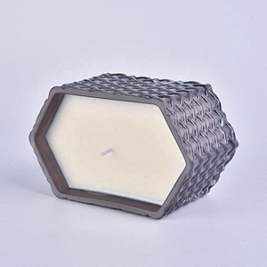 8oz 10oz Wholesales decorative Hexagon woven glass candle jar with wood lid