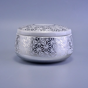 Sunny glassware customized scented silver ceramic candle jar with lid 10oz