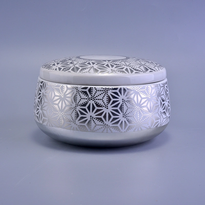 Sunny glassware customized scented silver ceramic candle jar with lid 10oz