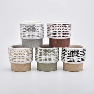18oz Glaze Gray Pattern Ceramic Candle Holders Candle Jars for Home Decor