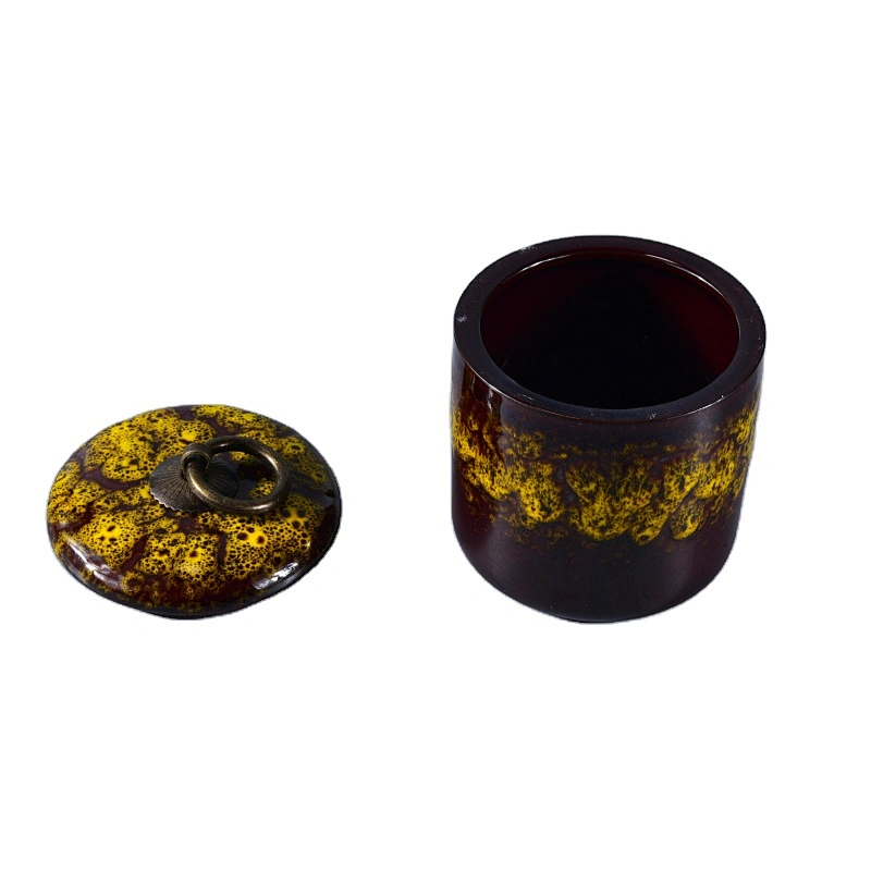 Wholesales brown custom ceramic candle vessel with lid home decoration