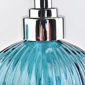 embossed stripe glass bath accessories spray blue glass lotion dispenser for bathroom