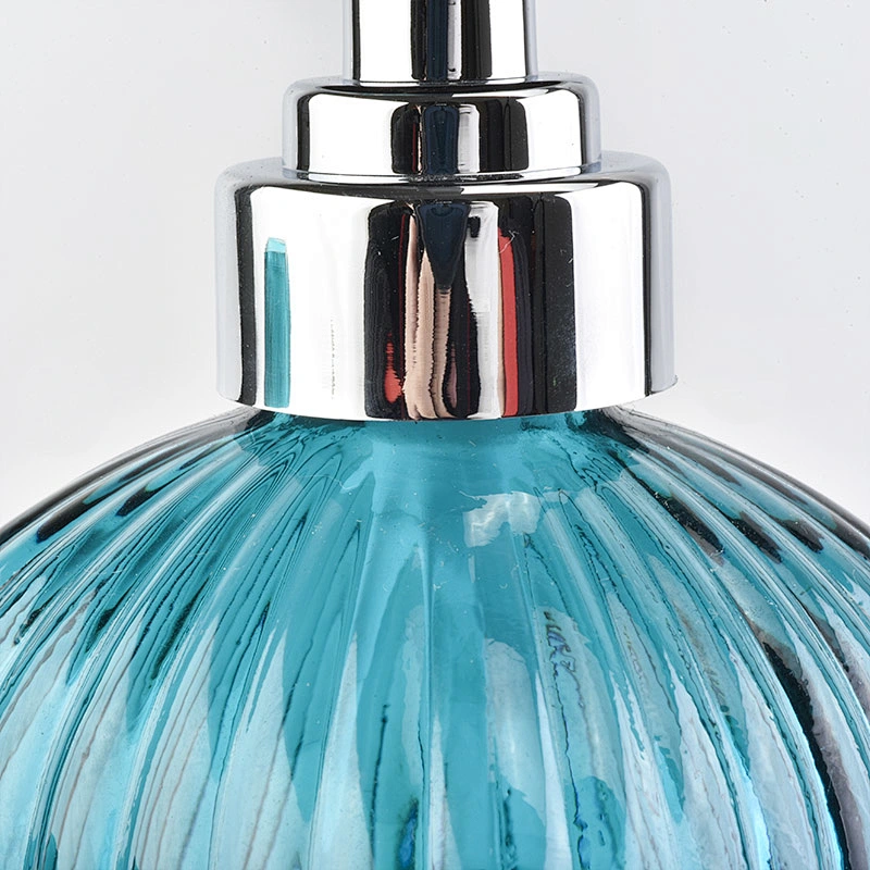 embossed stripe glass bath accessories spray blue glass lotion dispenser for bathroom