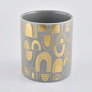 Matte Ceramic Candle Jars With Printing For Home Decoration