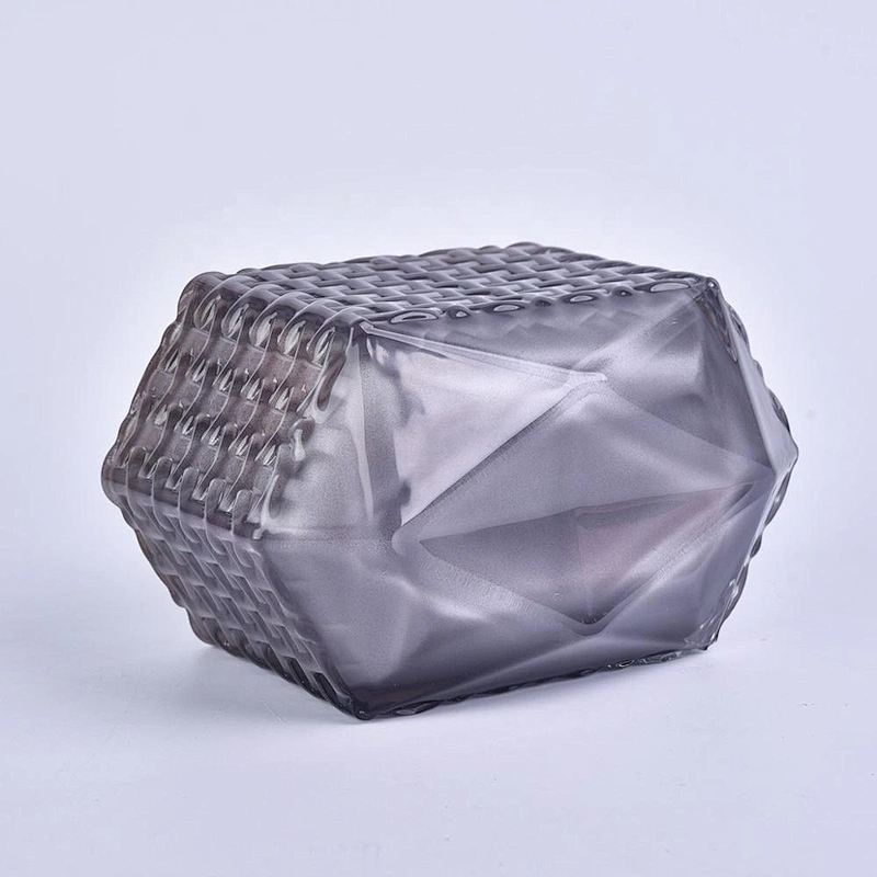 8oz 10oz Wholesales decorative Hexagon woven glass candle jar with wood lid