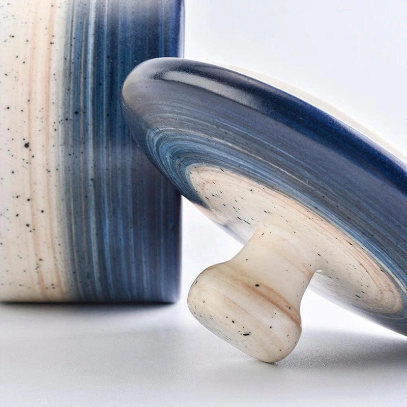 Wholesales custom blue luxury ceramic candle jar with lids
