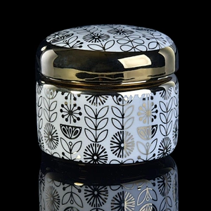 Antique gold decorative porcelain ceramic candle jars with lid
