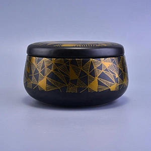 Luxury black tealight candle ceramic container with cover 10oz 12oz 14oz
