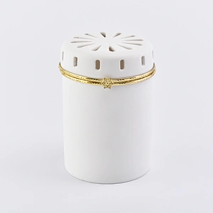 Gold outline white ceramic candlestick candle holder for home decor scented candle