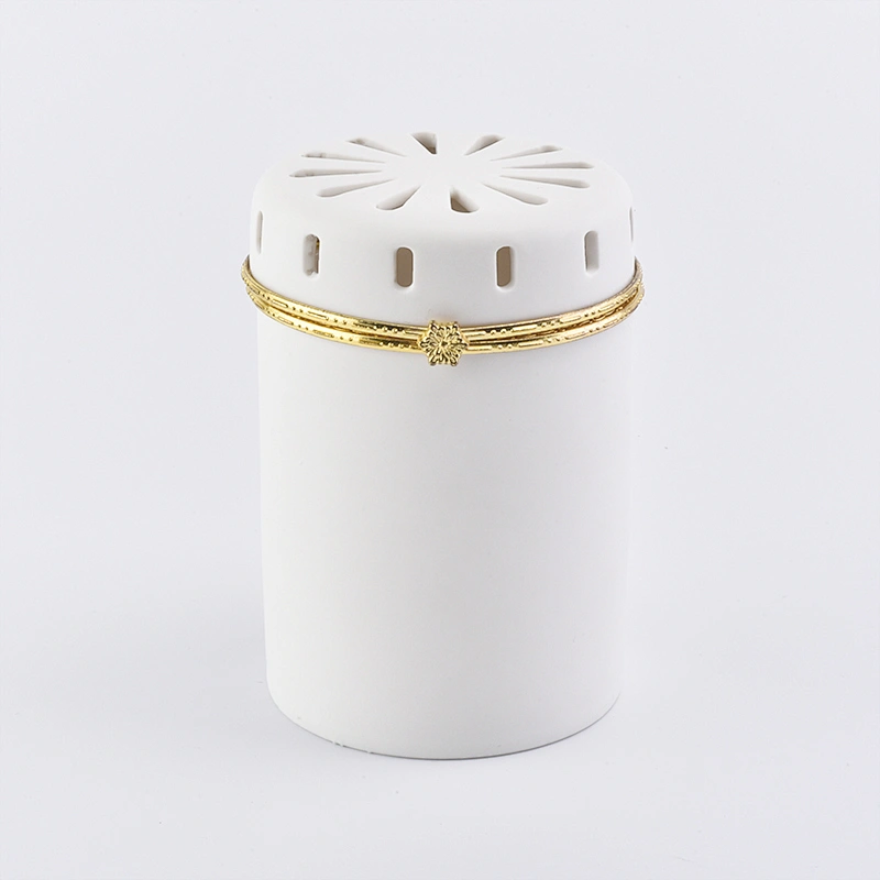 Gold outline white ceramic candlestick candle holder for home decor scented candle
