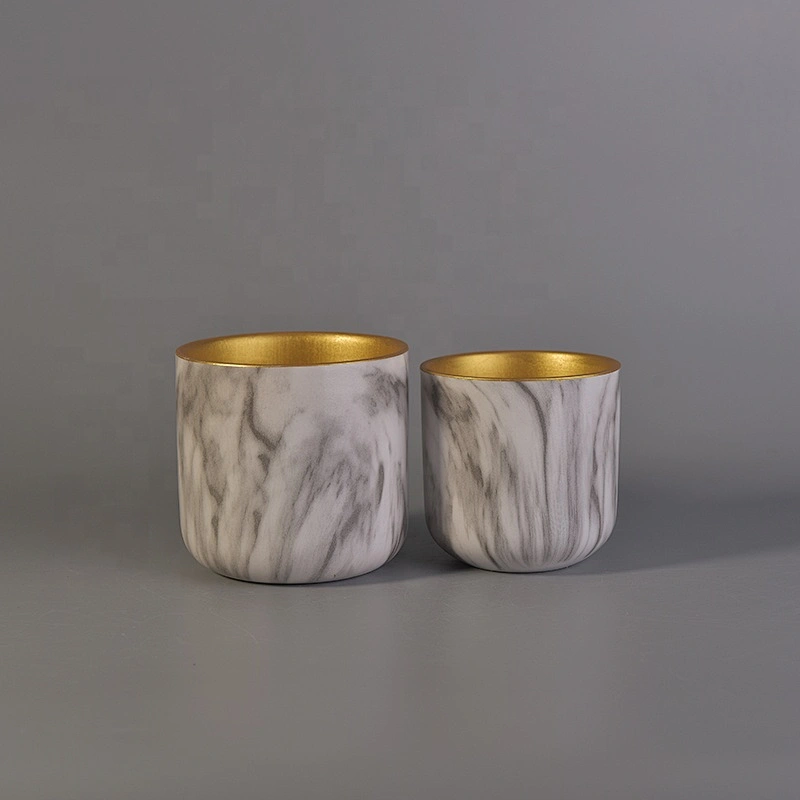 400ml Water Transfer Ceramic Candle Vessel With Gold Plating