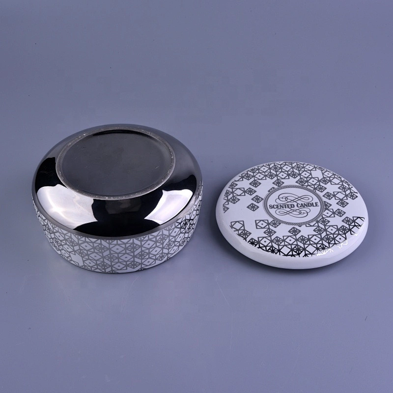 10oz 12oz 14oz Modern empty silver candle ceramic holder with lids