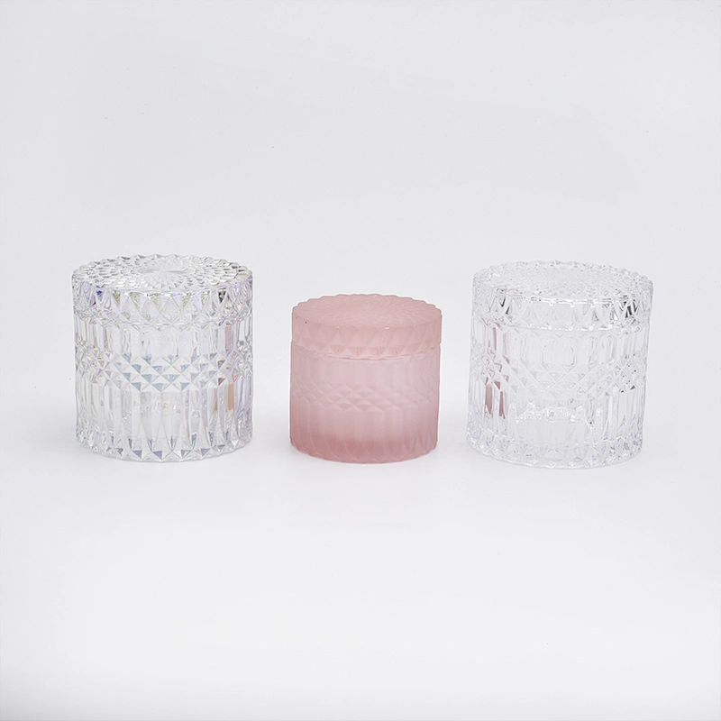 Decorative Pink Glass Candle Holder With Lids