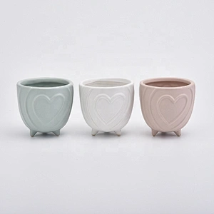 10oz Pink Heart Pattern Ceramic Candle Holders Votive Candlestick for Home Decor