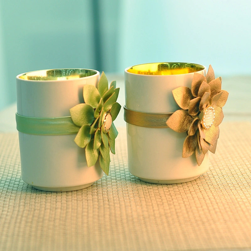 Flower custom electroplated ceramic candle holder home decoration