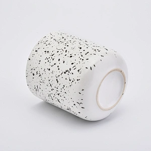 Matte White Ceramic Candle Vessels With Black Glaze Dot Decoration