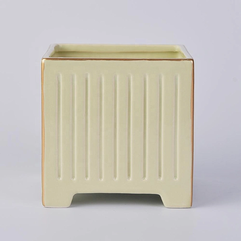 10oz 12oz wholesales customized empty stripes square ceramic candle holder