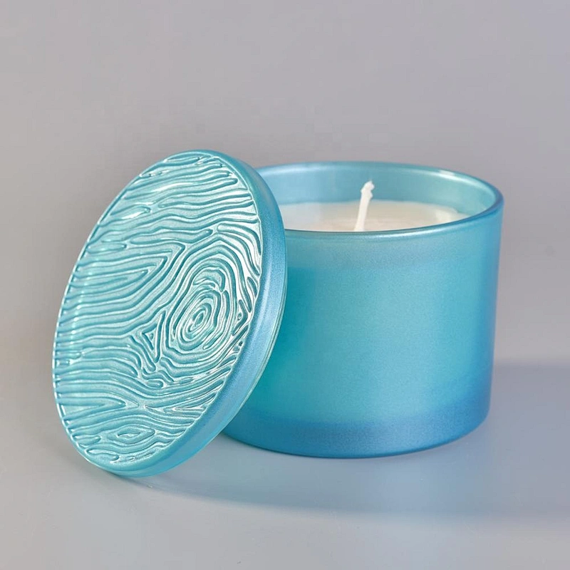 10oz Hot sales luxury blue matte candle glass jar with lids