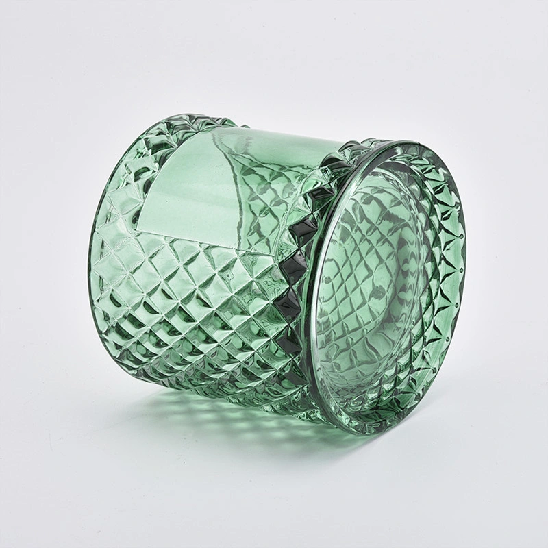 luxury embossed glass candle jar with lid