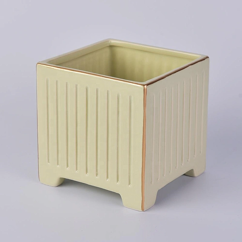 10oz 12oz wholesales customized empty stripes square ceramic candle holder