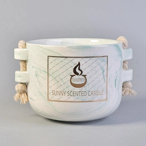 10oz Sunny scented empty ceramic candle holders with hemp rope