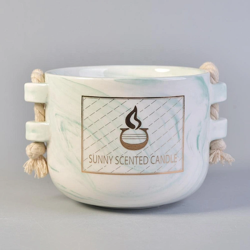 10oz Sunny scented empty ceramic candle holders with hemp rope