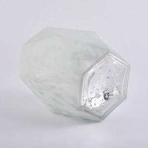 Big size polygon mercury electroplating frosted painting glass candle containers for home decor