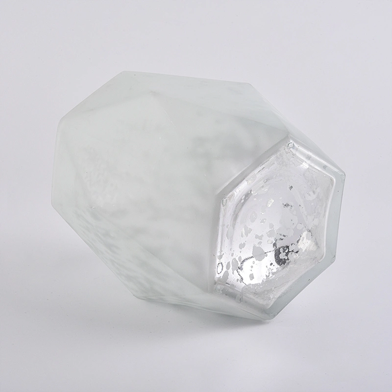 Big size polygon mercury electroplating frosted painting glass candle containers for home decor
