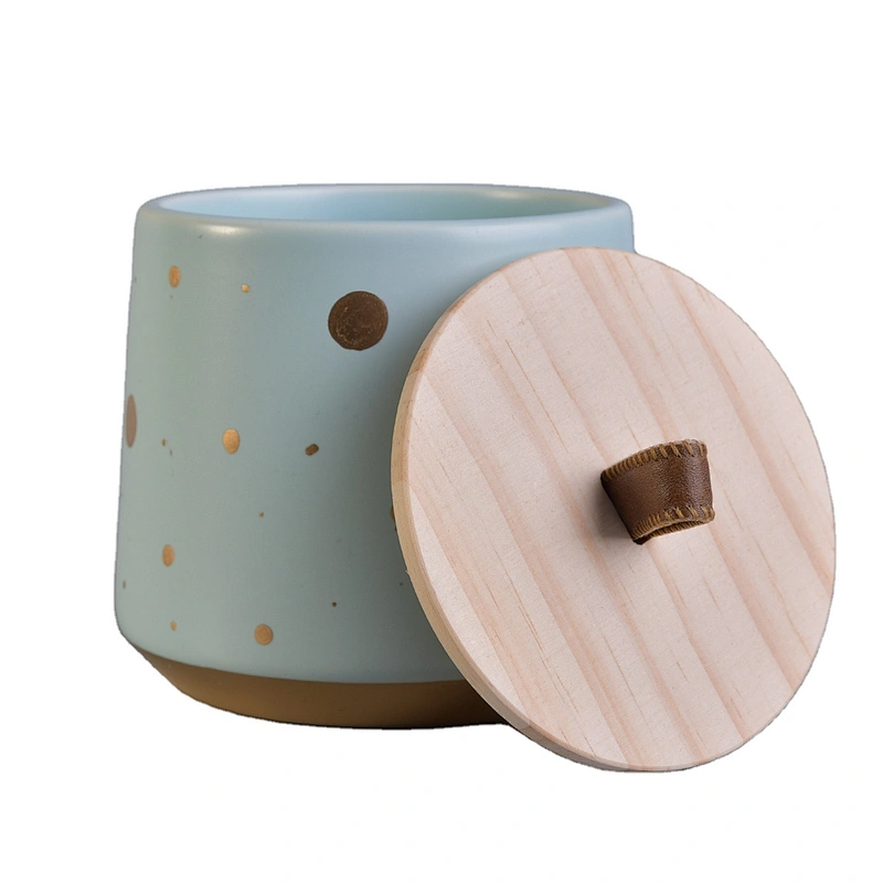 Wholesales large empty ceramic candle holder container with wood lid