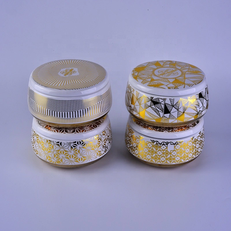 6oz 8oz 10oz Modern foiling scented candle ceramic tin with lid