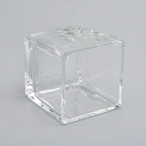 16oz square hotel decoration high-white transparent glass candle holder