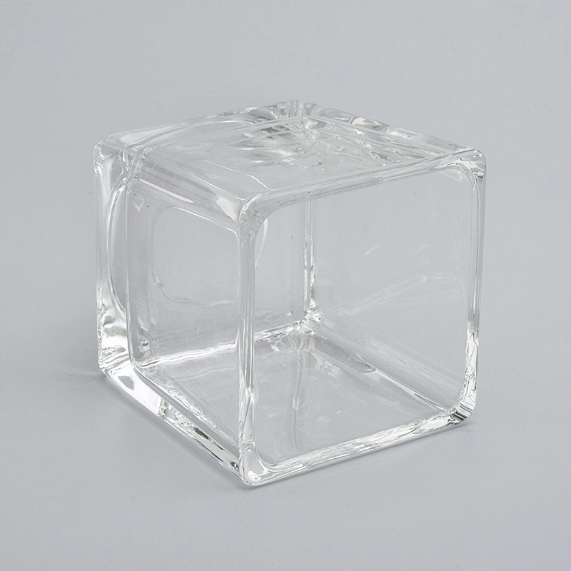 16oz square hotel decoration high-white transparent glass candle holder
