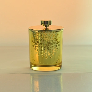 Unique crystal gold printing candle glass jar with lid
