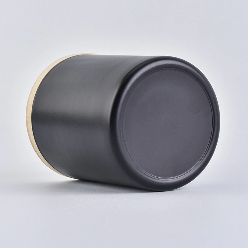 Decorative Matte Black Candle Jar With Wood Lids