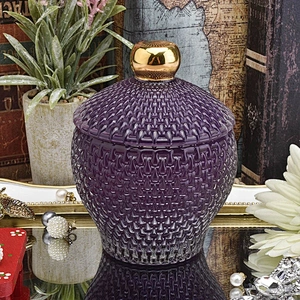 Custom embossed glass candle vessel with lid