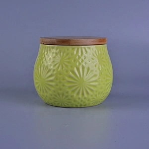 Wholesales flower tealight ceramic candle container with wood cover