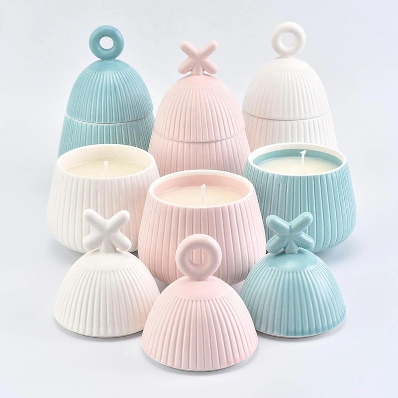 Wholesales glazed custom coloured ceramic candle holder with lids