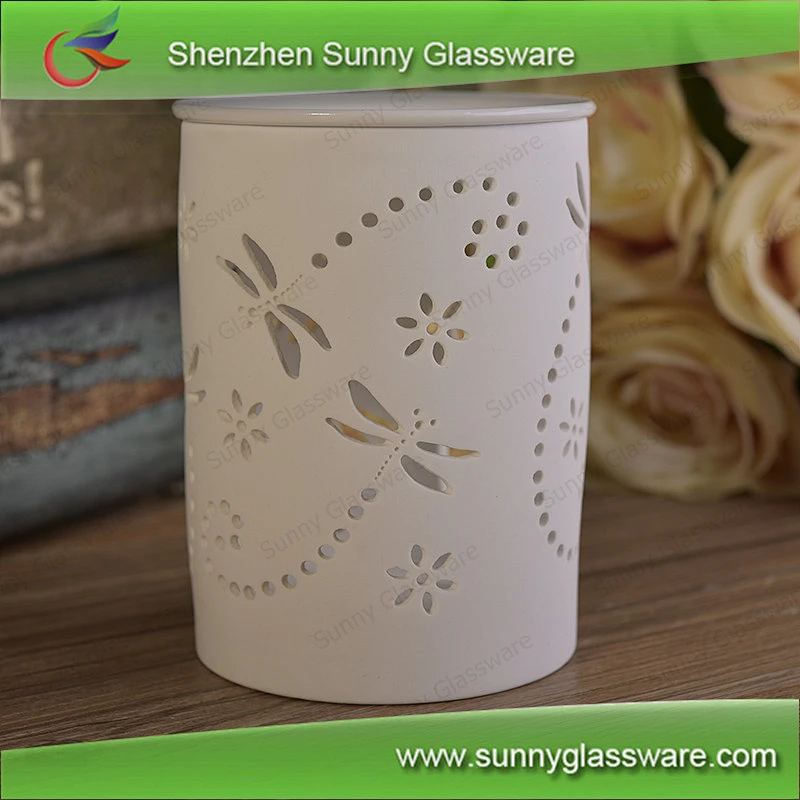 Cylinder hollow votive ceramic candle lantern