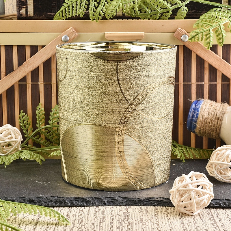 Bulk cylinder golden PU leather candle holder jars 10oz 12oz