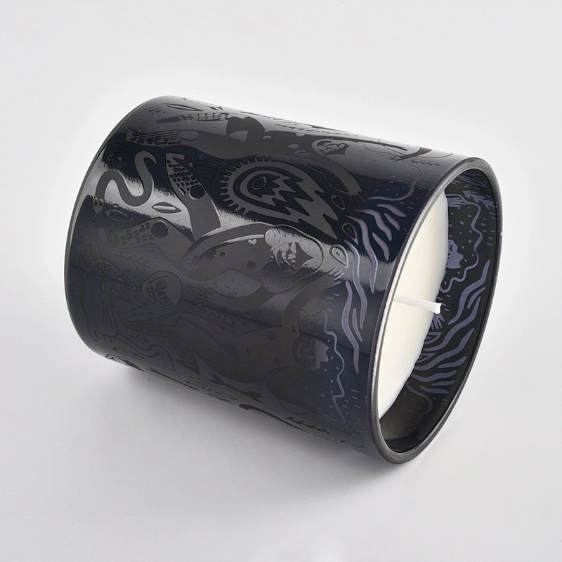 Wholesales luxury black matte cylinder glass candle jar holder
