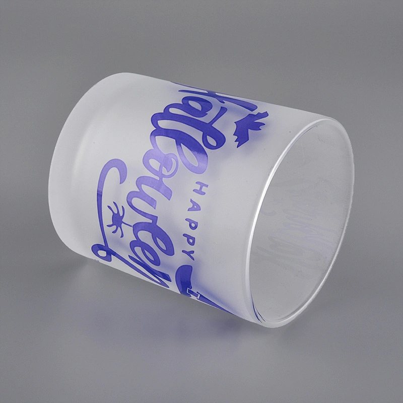 Holiday Decoration Frosted Glass Candle Jar With Printing