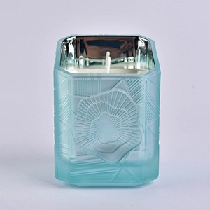 Sunny custom blue square luxury glass holder for candle making 8oz 10oz 11oz