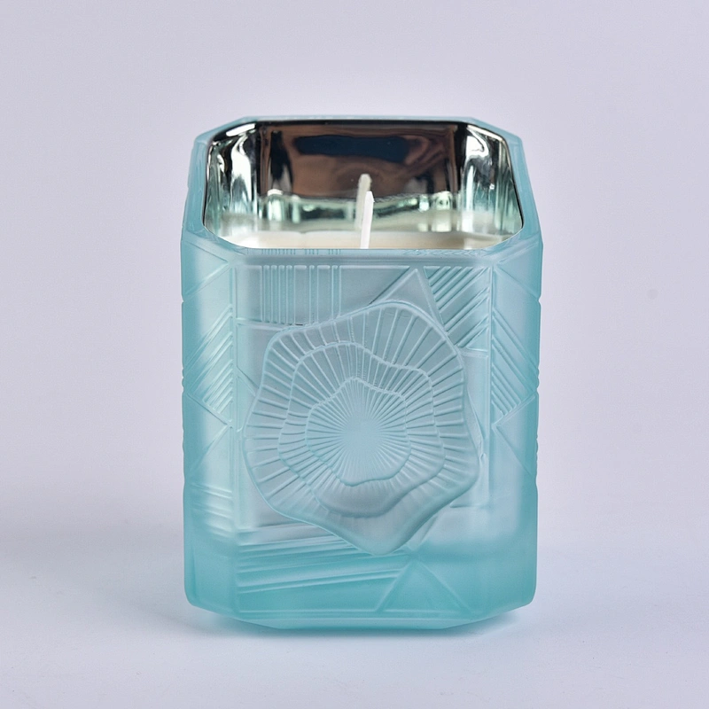 Sunny custom blue square luxury glass holder for candle making 8oz 10oz 11oz