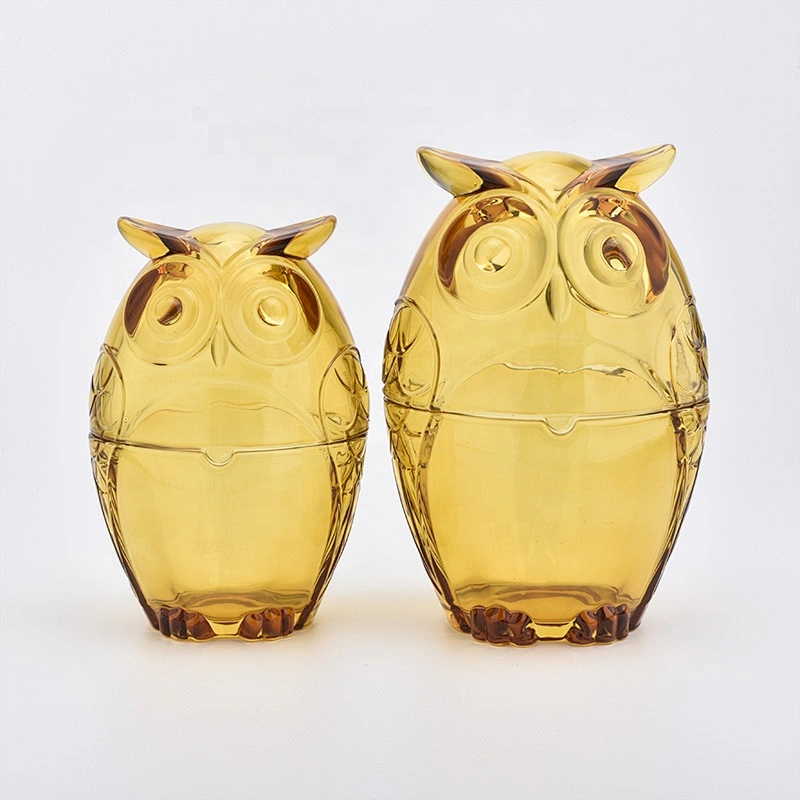 Owl shape glass candle jar custom home decoration