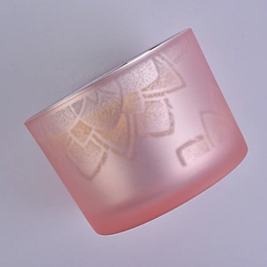 Home decoration frosted pink glass candle jar with wooden lid