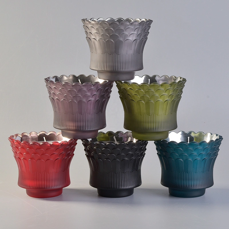Bulk Luxury feather glass jar candle holder wedding decor
