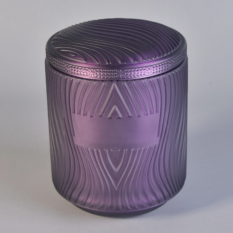 Home decoration wholesales empty purple Glass Candle jars and lid