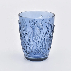 Classic dark blue Glass Candle holder home decoration